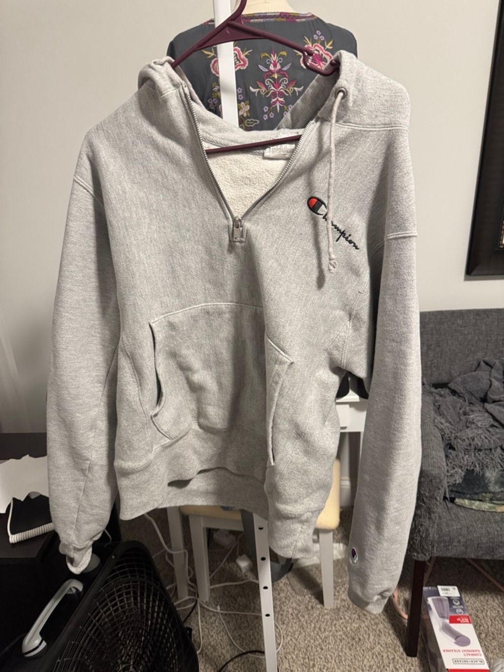 Champion Light Gray Quarter-Zip Hooded Sweatshirt